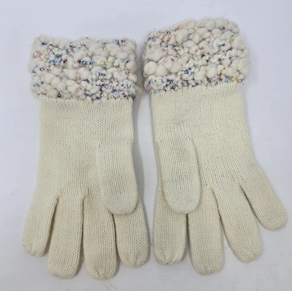 VINTAGE LIZ CLAIBORNE CREAM WOOL BLEND GLOVES BOULCE CONFETTI CUFFS WOMEN OS